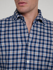 Beige Blue Comfort Hand Finish Shirt