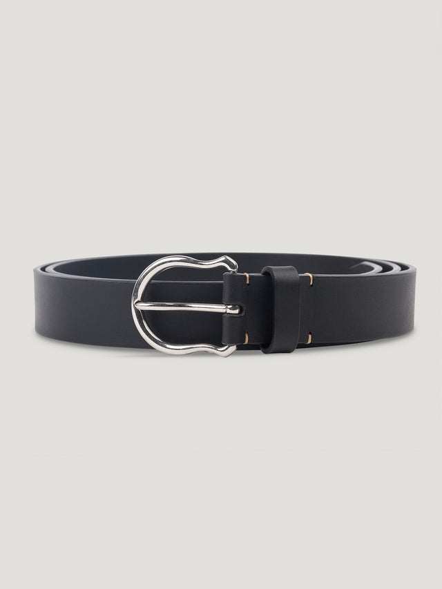 Black Plain Silver Shield Buckle Belt