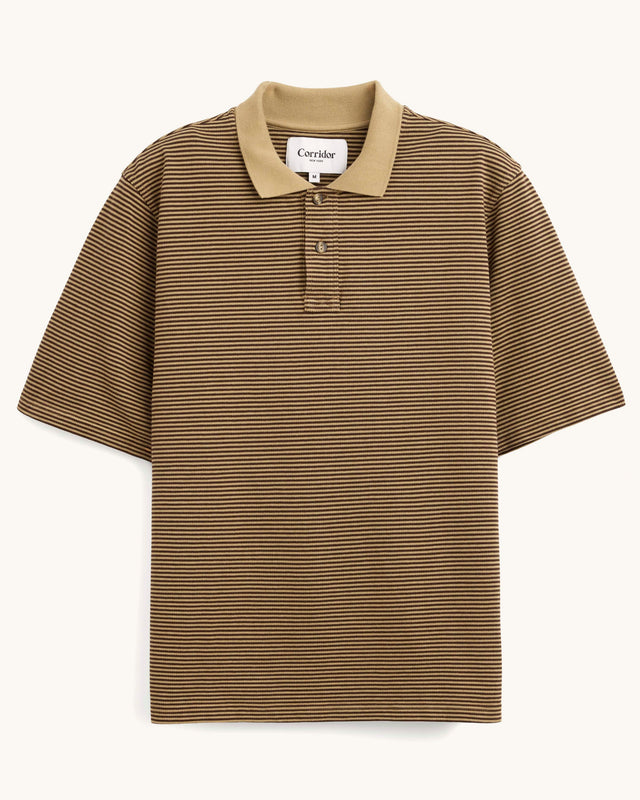 Stripe Pique Polo - Brown