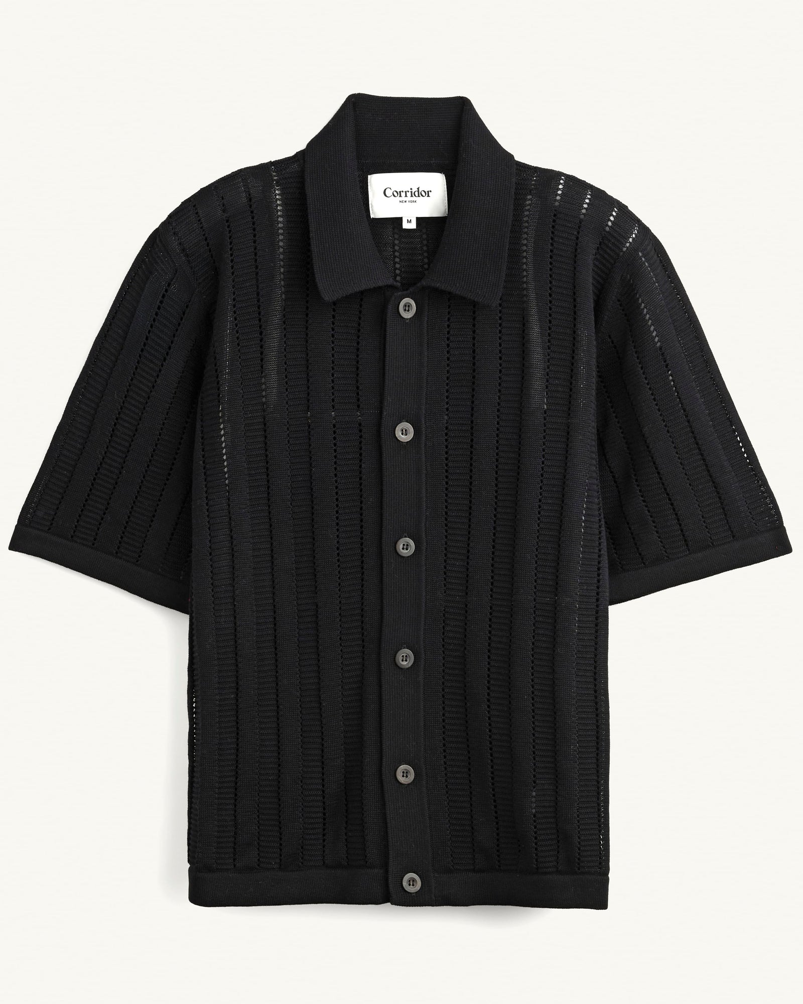 Pointelle Stripe Buttondown - Black