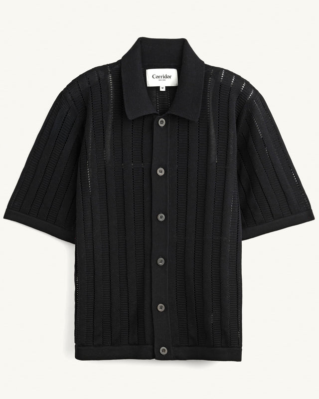 Pointelle Stripe Buttondown - Black