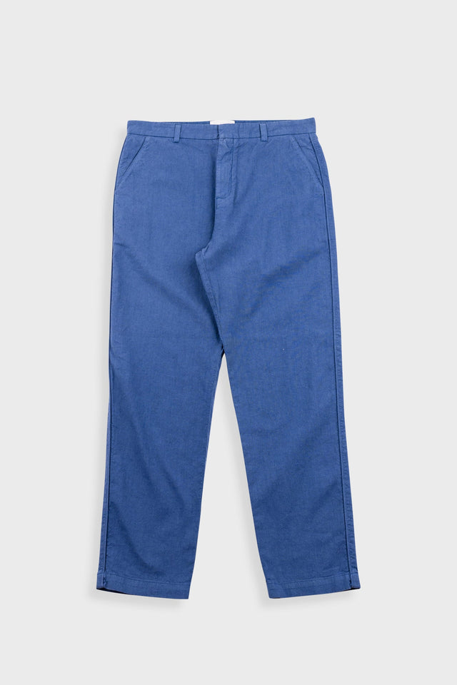 Fixed Waistband Cotton Linen Trouser - Woad