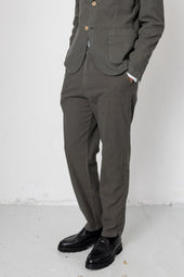 Fixed Waistband Cotton Linen Trouser Dark