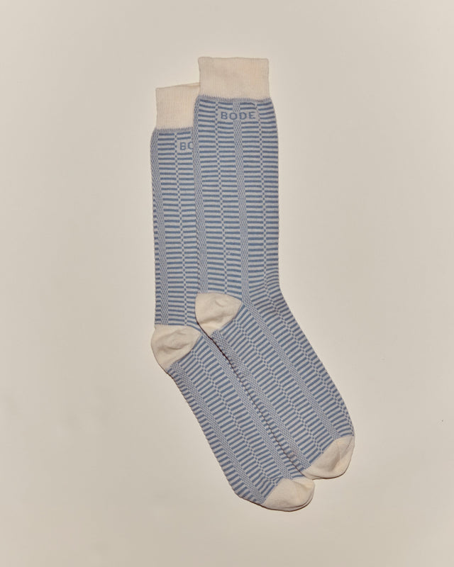 Micro Check Socks - Blue/Cream