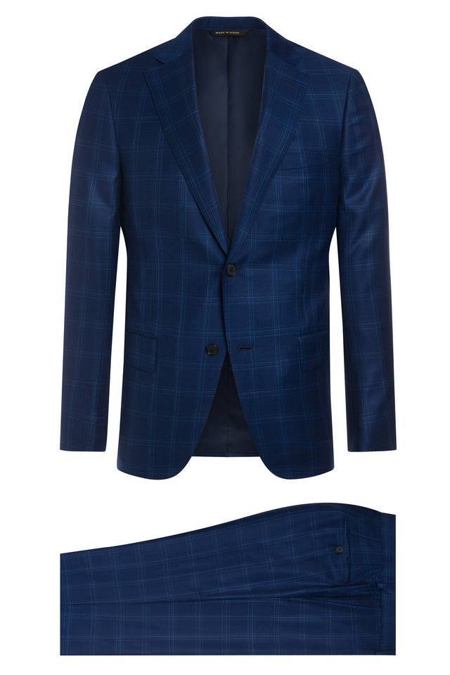 Navy Blue Super 150's Plaid Suit