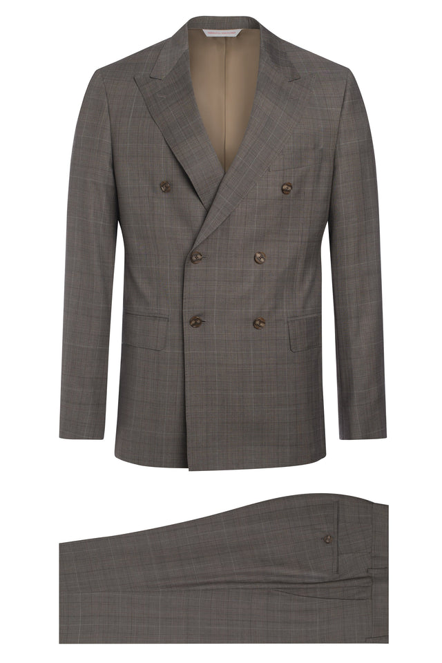 Taupe Super 150’s Double-Breasted Plaid Suit