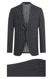 Charcoal, Wool, Silk and Linen Blend Stripe Suit