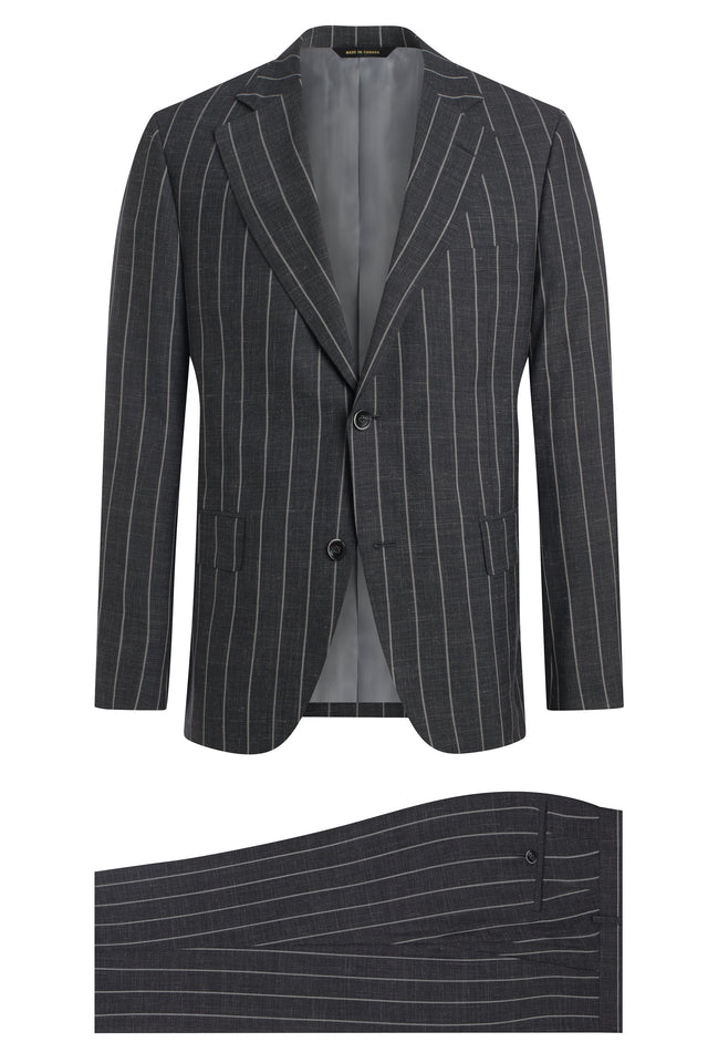 Charcoal, Wool, Silk and Linen Blend Stripe Suit