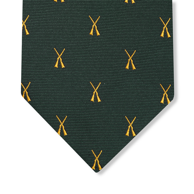 Cravate motif chasse - Vert Académie & Or - Soie