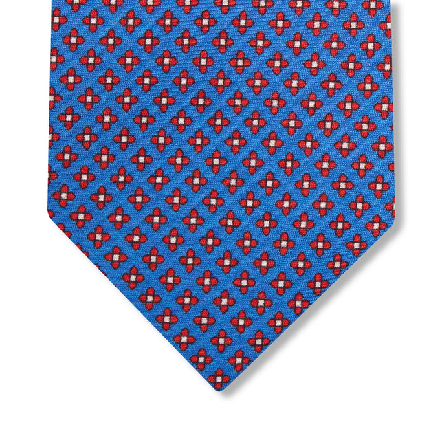 Cravate Bleu roi & Rouge - Motif Floral - Soie