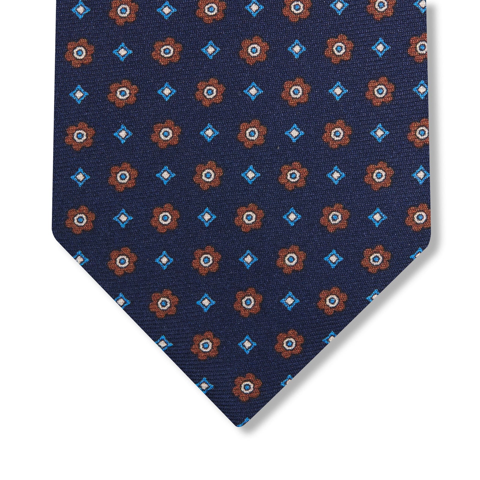Cravate Bleu Marine Marron Motif Floral Soie