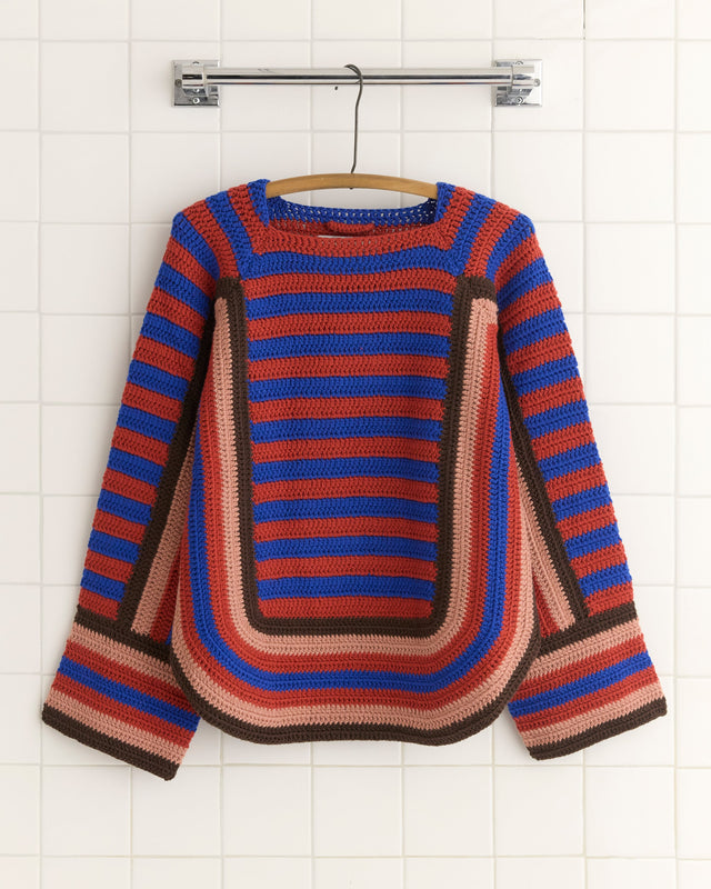 Crochet Four-Stripe Sweater - Red