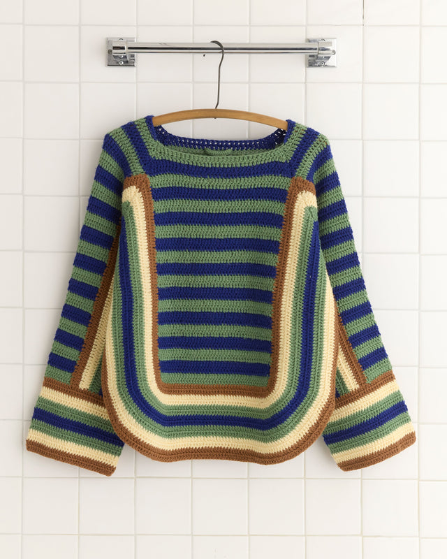 Crochet Four-Stripe Sweater - Green