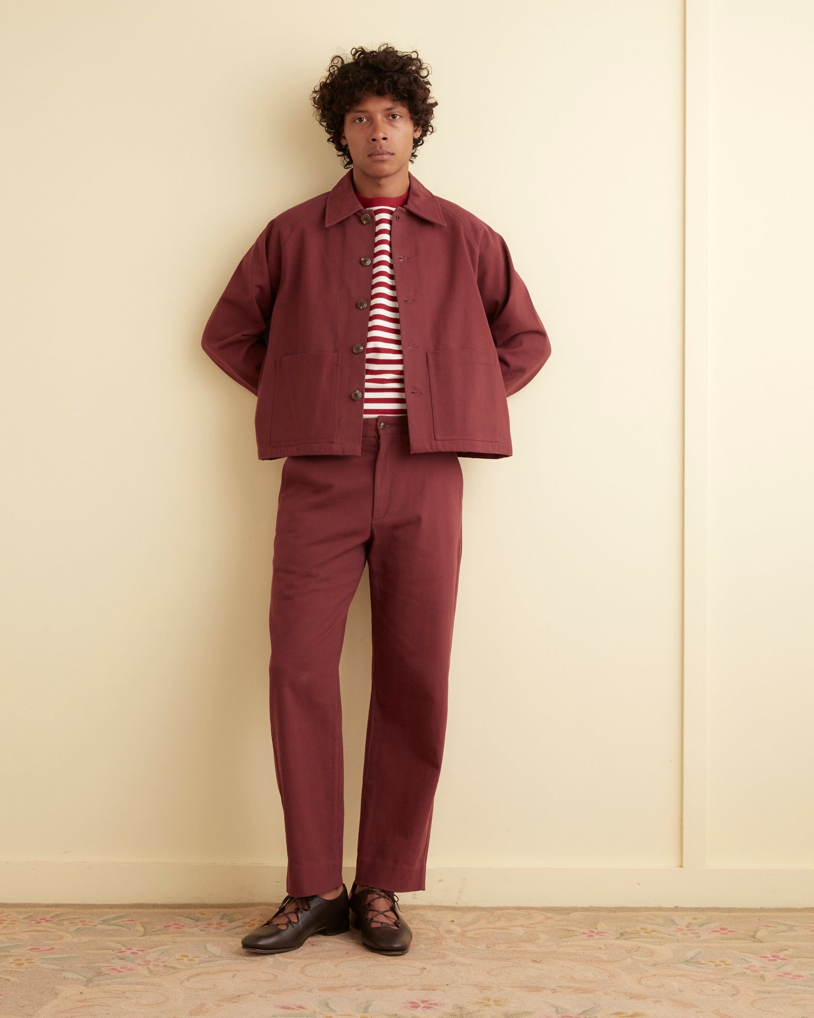 Twill Cropped Car Jacket Merlot