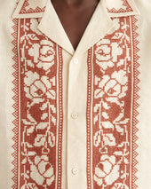 Cross-Stitched Rose Garland Short Sleeve Shirt