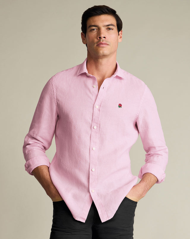 Chemise England Rugby en pur lin – Rose