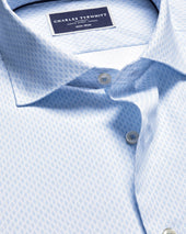 Semi-Cutaway Collar Non-Iron Stretch Poplin Print Shirt - Light Blue