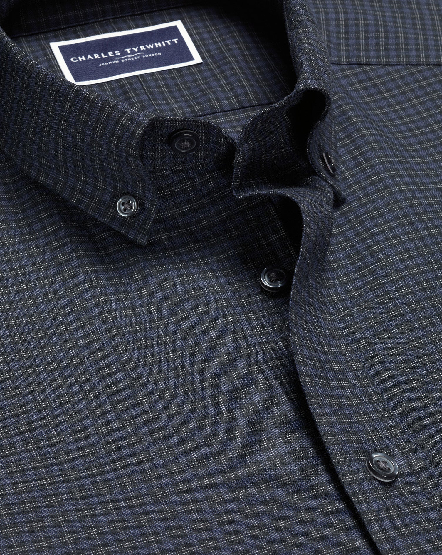 Brushed Cotton Twill Check Shirt - Dark Grey