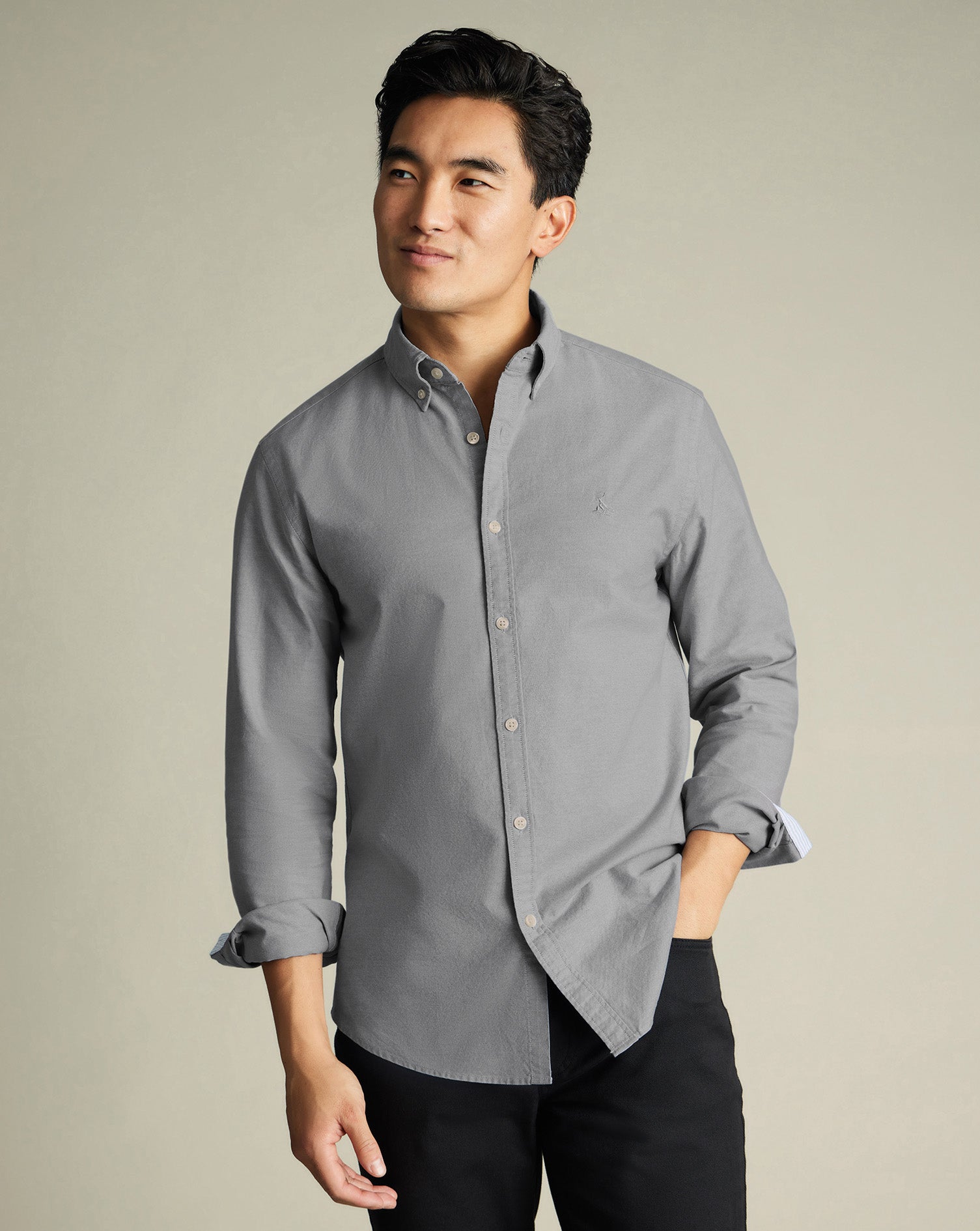 Button-Down Stretch Washed Oxford Shirt – Gray