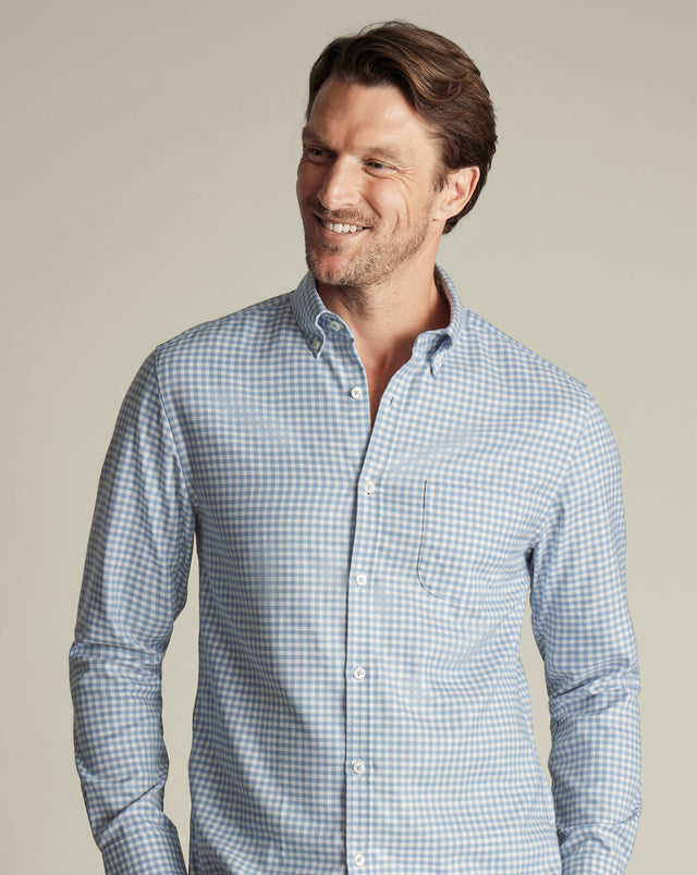 Non-Iron Twill Gingham Shirt - Light Blue