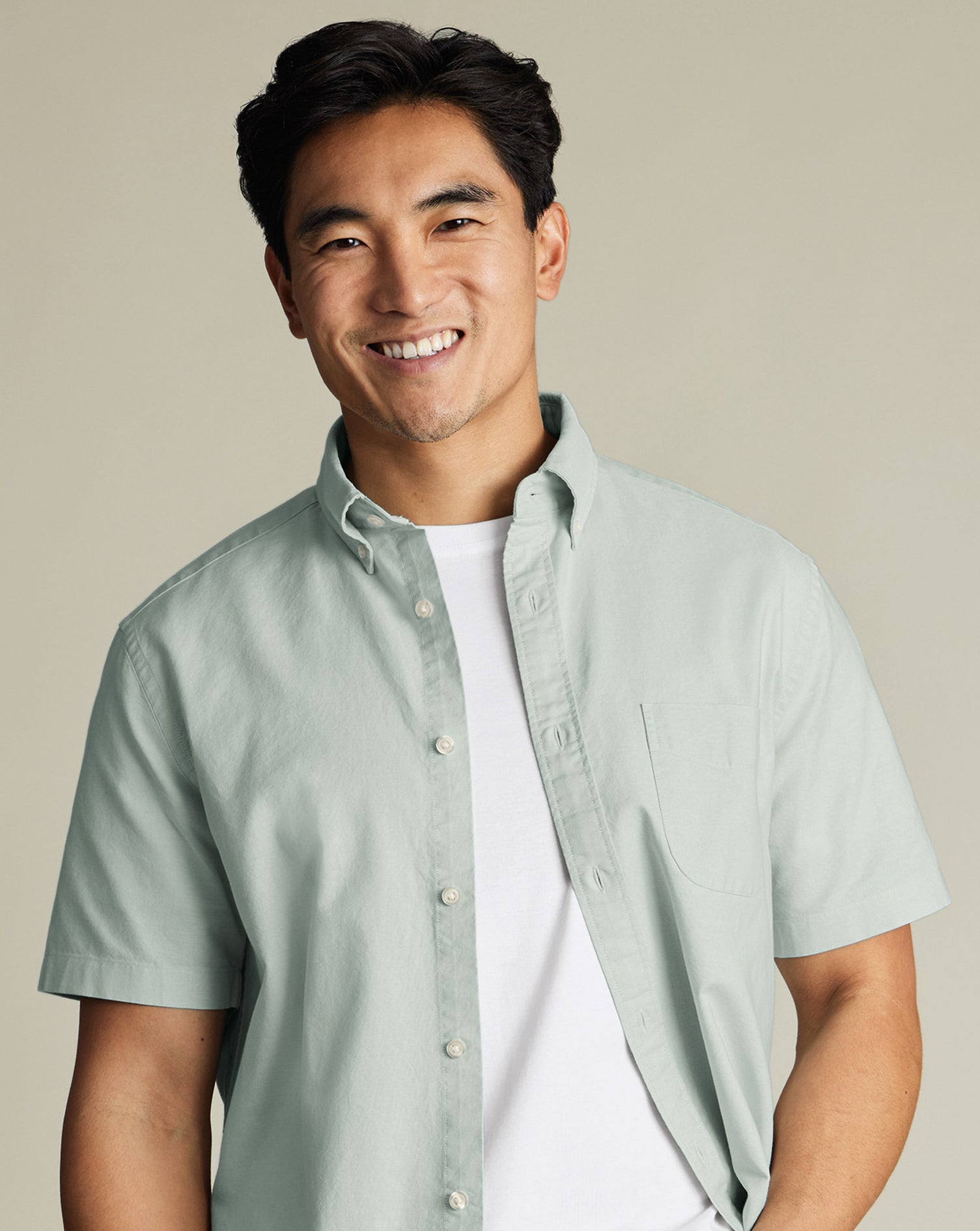 Short Sleeve Stretch Washed Oxford Shirt - Light Green