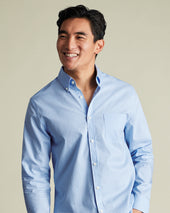 Non Iron Stretch Poplin Check Shirt Cornflower
