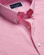 Non Iron Stretch Poplin Check Short Sleeve Shirt Pink