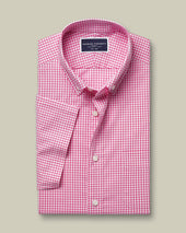 Non Iron Stretch Poplin Check Short Sleeve Shirt Pink