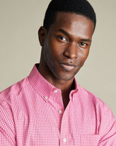 Non Iron Stretch Poplin Check Short Sleeve Shirt Pink
