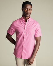 Non Iron Stretch Poplin Check Short Sleeve Shirt Pink