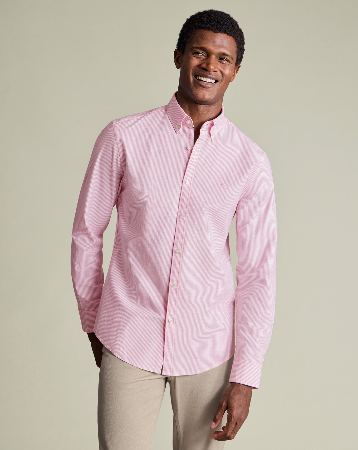 Shirt Oxford délavée à rayures extensible - Rose