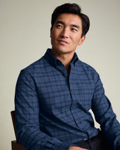Non Iron Twill Check Shirt Blue Navy