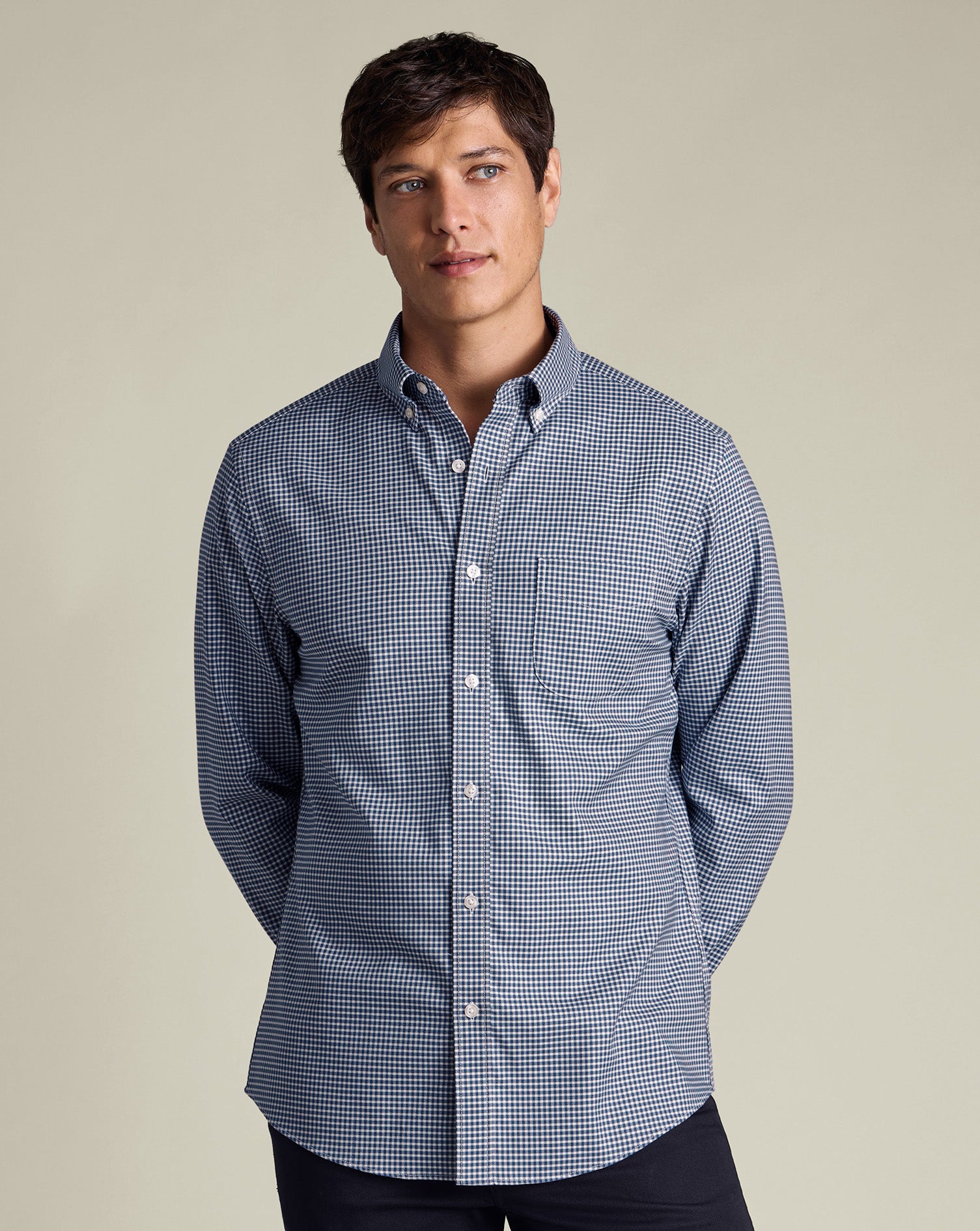 Non-Iron Twill Gingham Shirt - Ink Blue