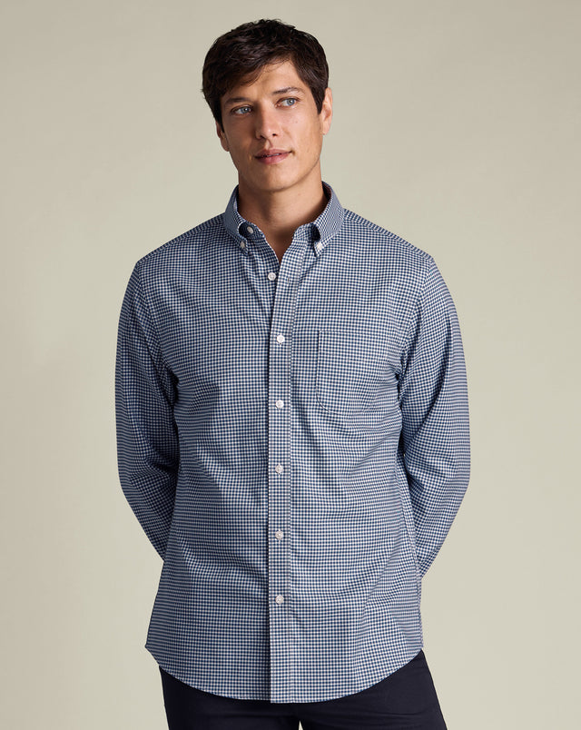 Non-Iron Twill Gingham Shirt - Ink Blue