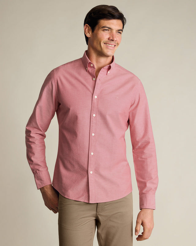 Button-Down Stretch Washed Oxford Shirt – Coral Pink