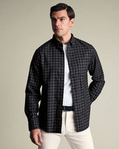 Non Iron Twill Check Shirt Grey Black