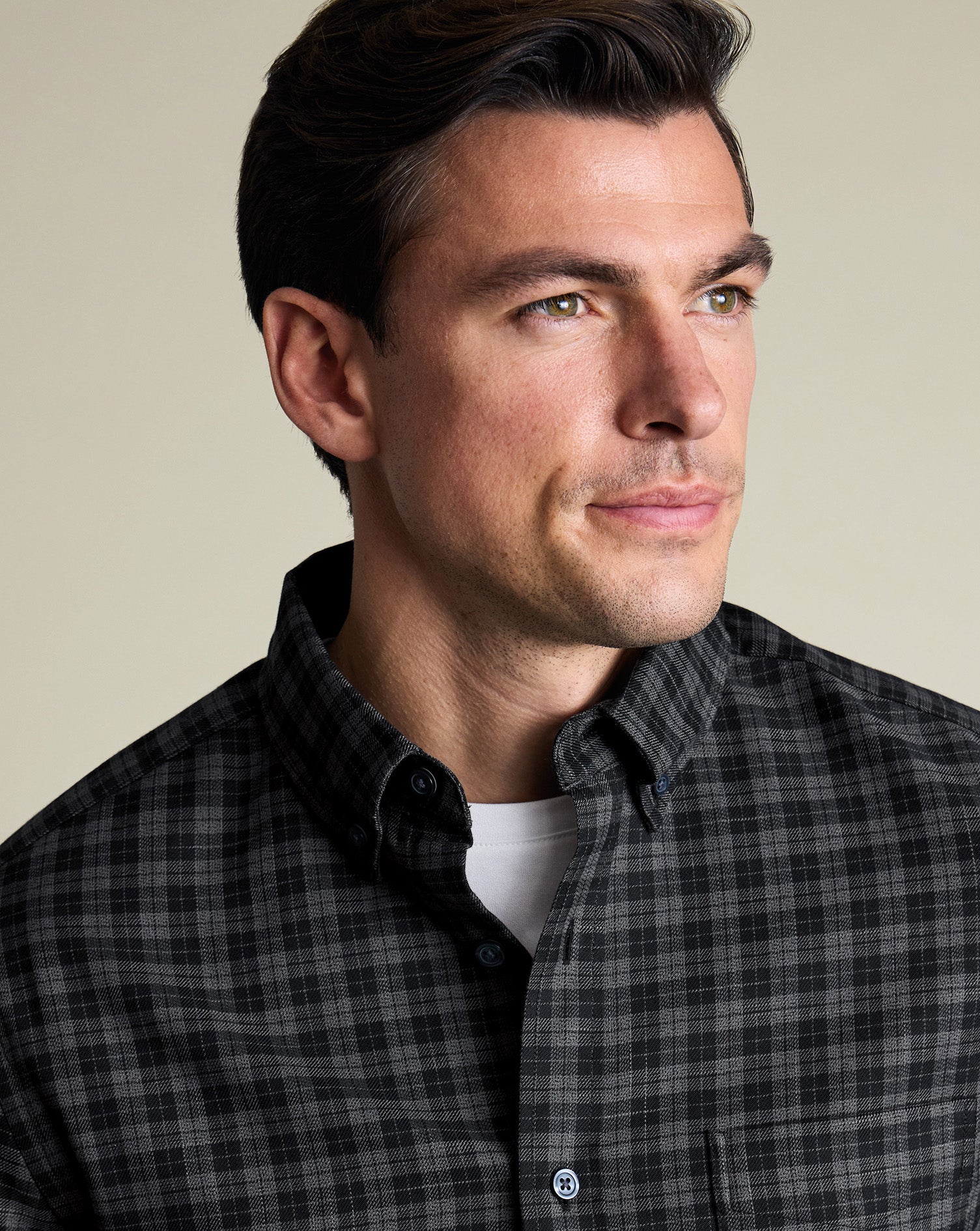 Non-Iron Twill Check Shirt – Gray & Black