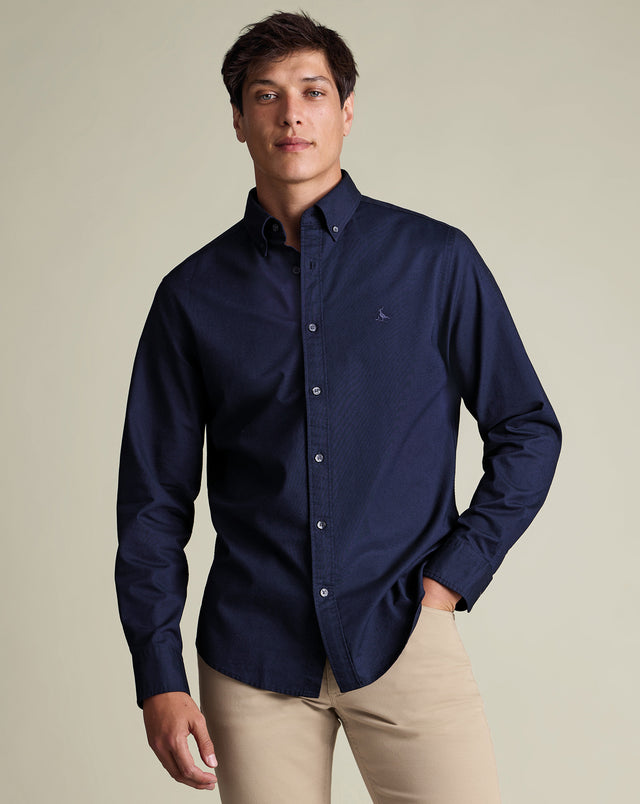 Stretch Washed Oxford Shirt - Dark Blue