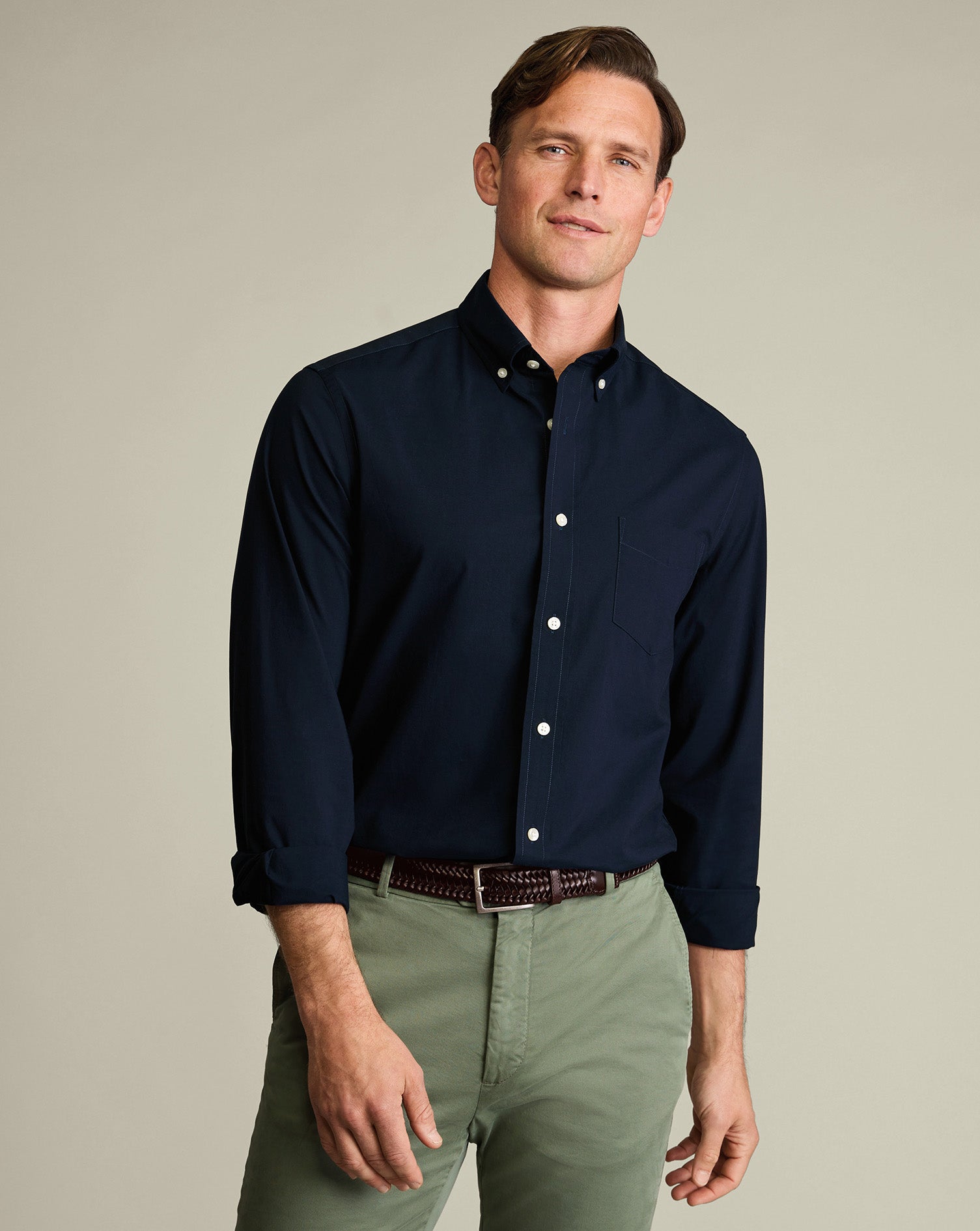 Button-Down Stretch Washed Poplin Shirt – Dark Blue