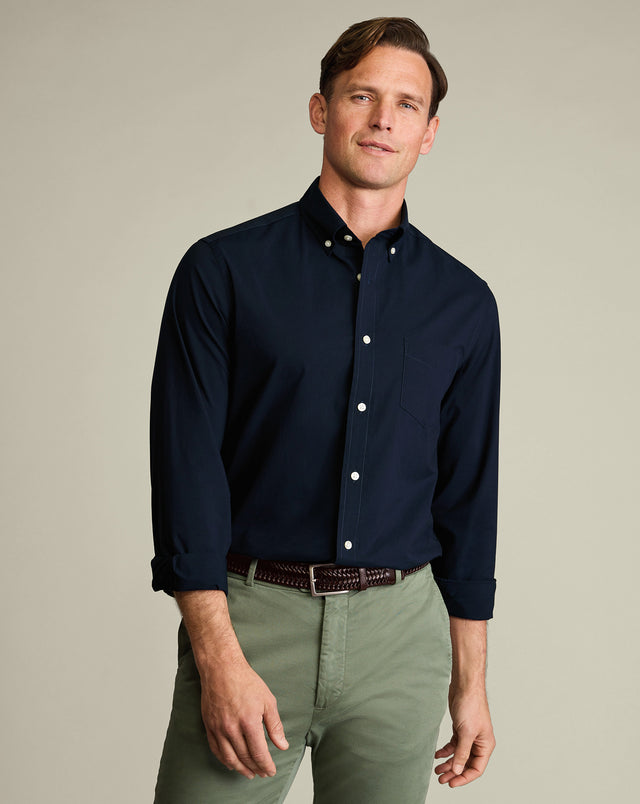 Button-Down Stretch Washed Poplin Shirt – Dark Blue