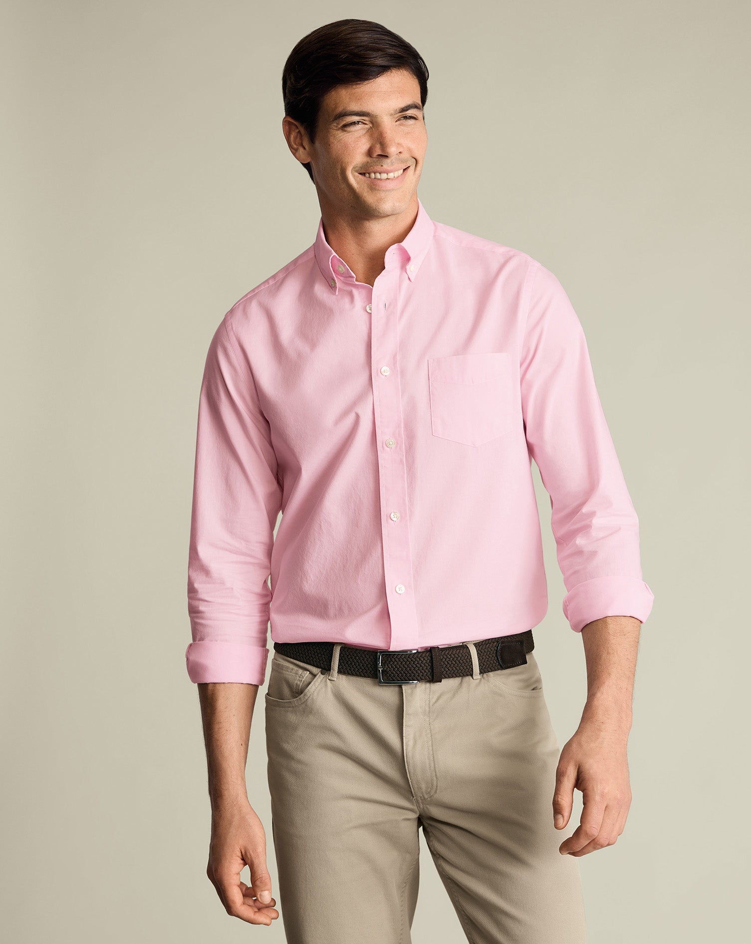 Button-Down Stretch Washed Poplin Shirt – Pink
