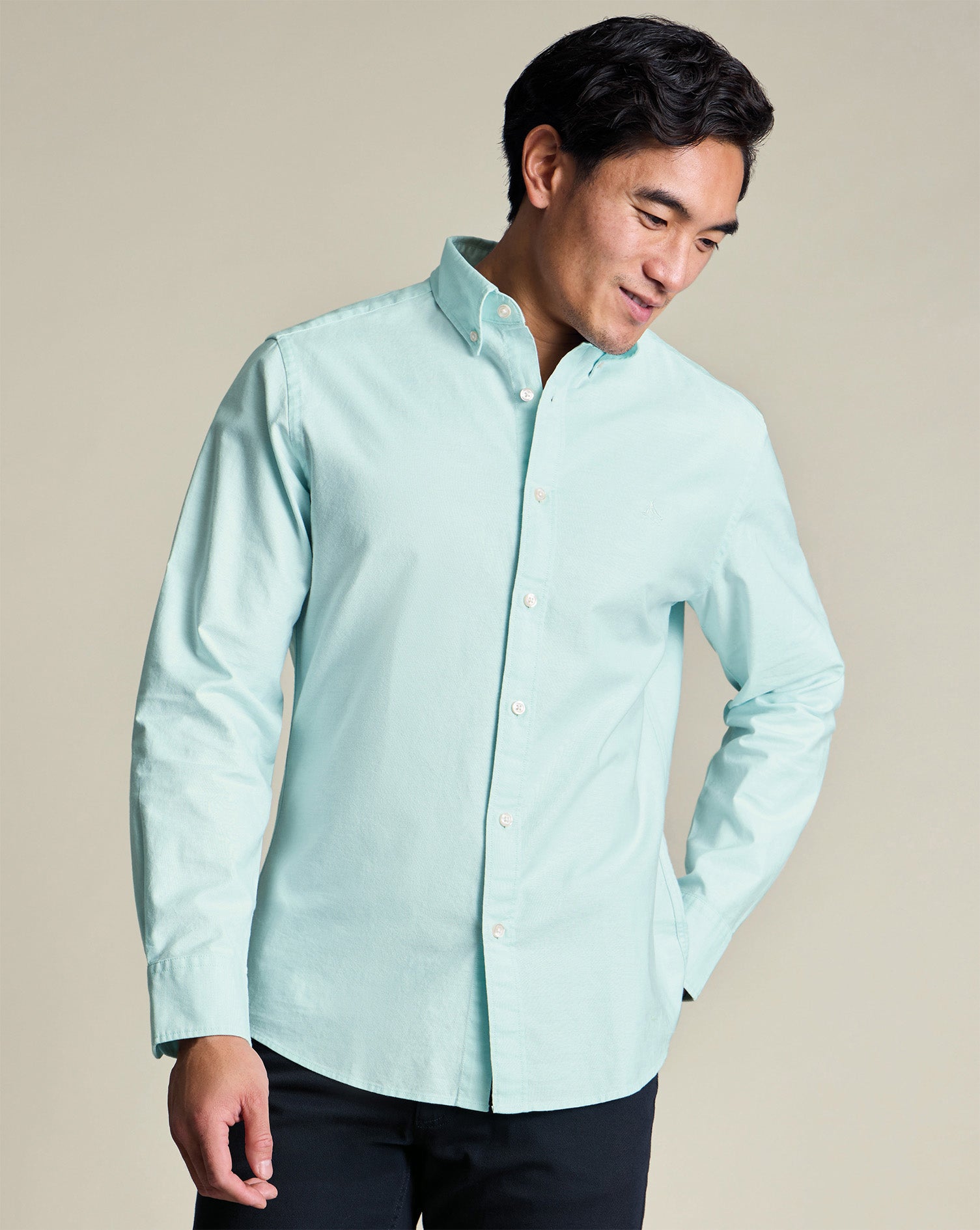 Button-Down Stretch Washed Oxford Shirt - Aqua