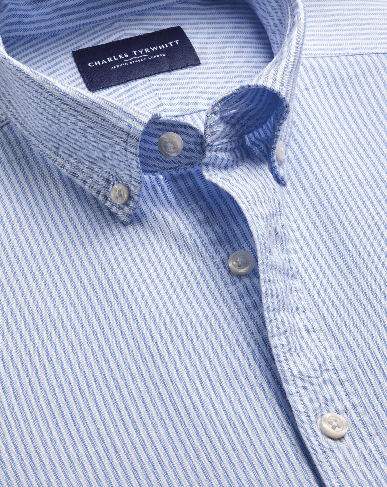 Short Sleeve Button Down Stretch Washed Oxford Stripe Shirt Ocean