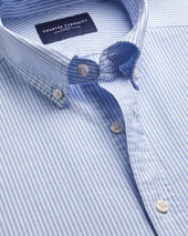 Short Sleeve Button-Down Stretch Washed Oxford Stripe Shirt – Ocean Blue