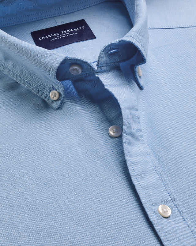 Short Sleeve Button-Down Stretch Washed Oxford Shirt – Sky Blue