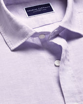 Short Sleeve Pure Linen Shirt Lilac