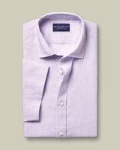 Short Sleeve Pure Linen Shirt Lilac