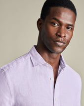 Short Sleeve Pure Linen Shirt Lilac