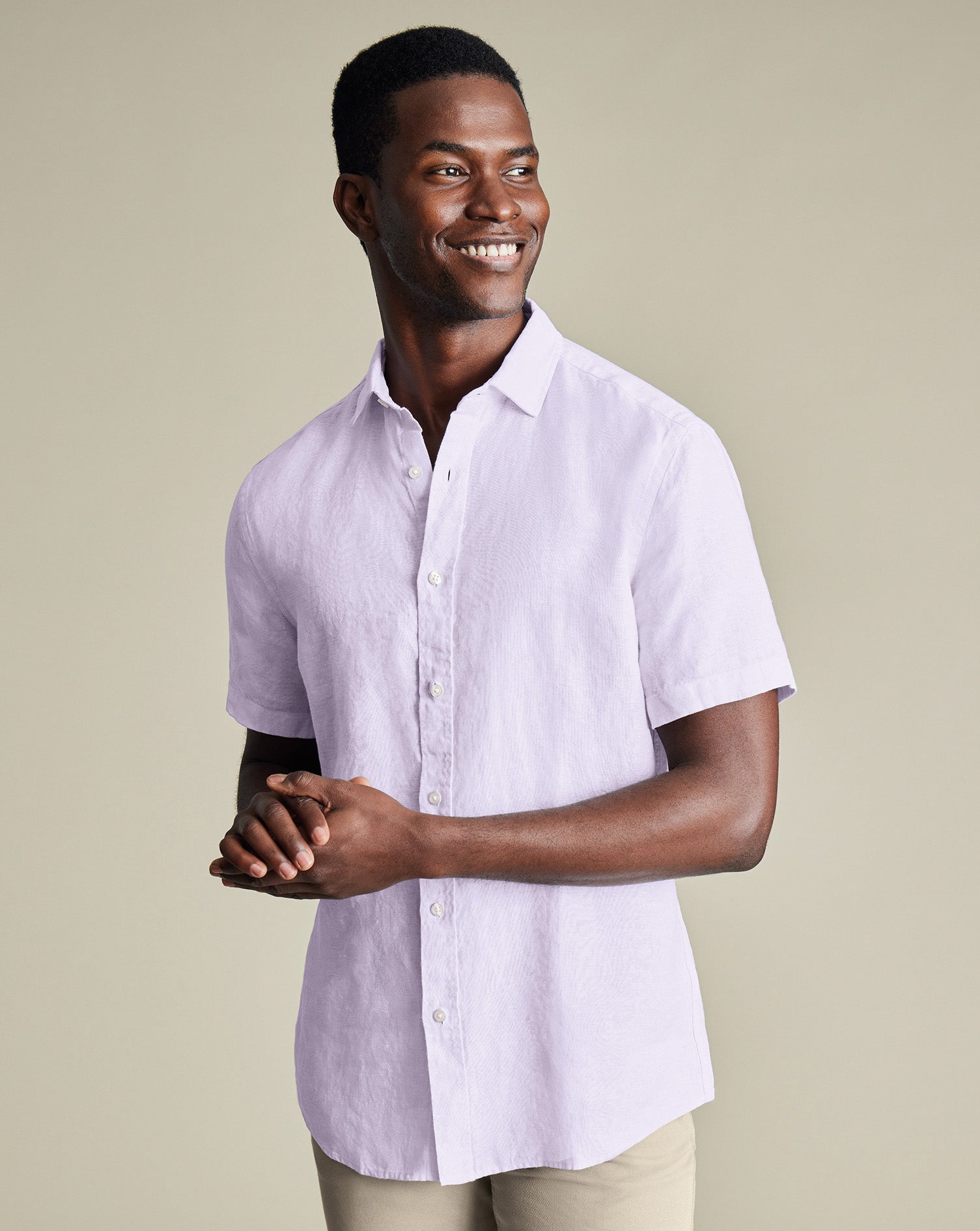 Short Sleeve Pure Linen Shirt Lilac