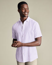 Short Sleeve Pure Linen Shirt - Lilac